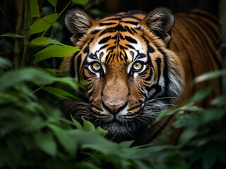 Fototapeta premium Striking close-up of Siberian tiger prowling woodland