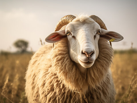 Awassi breed sheep, up close, roaming Indian fields