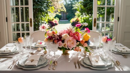 Fototapeta premium Elegant Mother's Day Brunch Table Setting