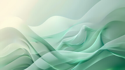 Obraz premium Abstract pastel green and white wave-like patterns creating a soothing and fluid design ideal for backgrounds and textures.