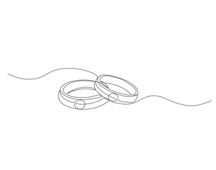 Continuous one line drawing of wedding ring. One line drawing illustration of ring for engagement. Romantic engagement concept continuous line art. Editable outline.