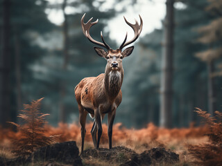 Fototapeta premium Majestic deer roams freely in its natural habitat