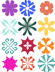 Set of symmetrical flowers vector design illustration isolated on white background 