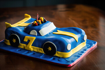 Blue Race Car Birthday Cake with Number 7