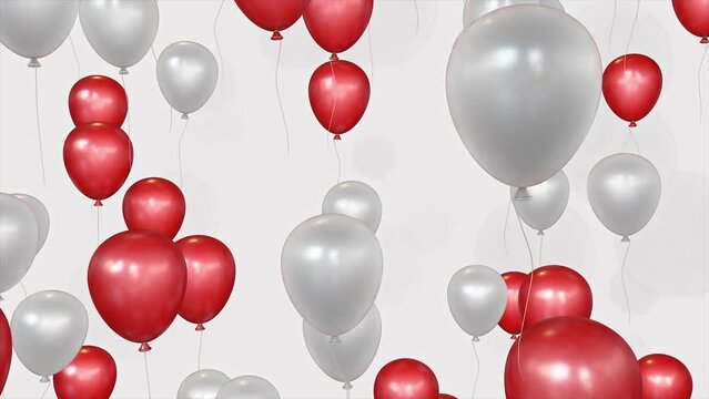 White and red balloons background on a seamless loop