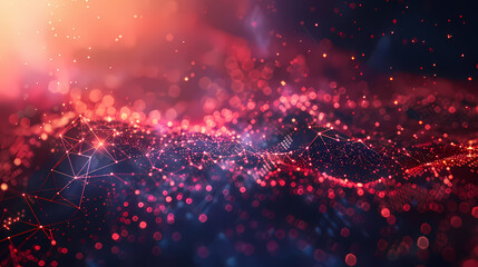 Obraz premium Abstract depiction of digital data and network connections with glowing particles and lines, conveying a futuristic and high-tech ambiance.