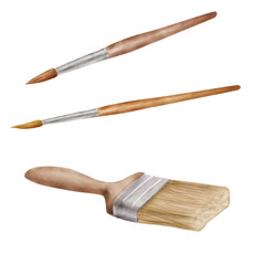 A paint brush highlighted on a white background. , Made with watercolor brushes in Photoshop manually. It is suitable for the postcards, certificates for the day of knowledge and the artist's workshop