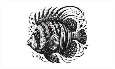 Tropical Fish  Vector illustration White Background-Tropical Fish  Vector Files for Cutting, Handmade calligraphy vector illustration, Hand written vector sign, EPS 10