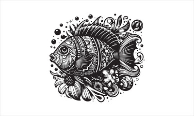 Tropical Fish  Vector illustration White Background-Tropical Fish  Vector Files for Cutting, Handmade calligraphy vector illustration, Hand written vector sign, EPS 10