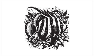 Obraz premium Tropical Fish Vector illustration White Background-Tropical Fish Vector Files for Cutting, Handmade calligraphy vector illustration, Hand written vector sign, EPS 10