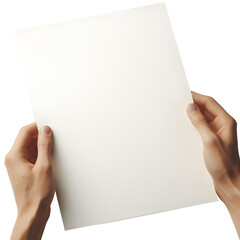 Human hand holding a blank sheet of paper High angle shot focusing on the page