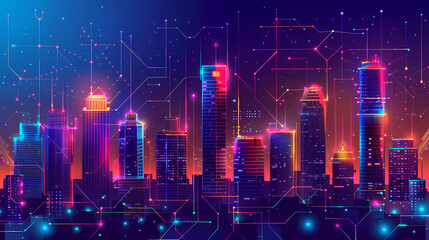 Obraz premium Concept Smart city for web page, banner, presentation, social media. Smart city concept with different icon and elements. city design technology for living.