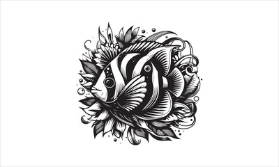 Tropical Fish  Vector illustration White Background-Tropical Fish  Vector Files for Cutting, Handmade calligraphy vector illustration, Hand written vector sign, EPS 10