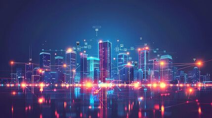 Fototapeta premium Concept Smart city for web page, banner, presentation, social media. Smart city concept with different icon and elements. city design technology for living.