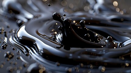 Black coloured cosmetic liquid poured on to a surface, closeup shot emphasising texture
