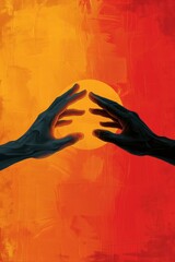 Two hands outstretched towards one another, reaching across racial divides in solidarity on Juneteenth, creative illustration.