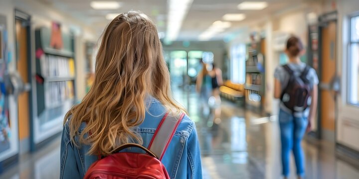 Freshman student navigating school hallways during orientation day. Concept School Orientation, High School Freshman, Navigating Hallways, New Student, Back to School
