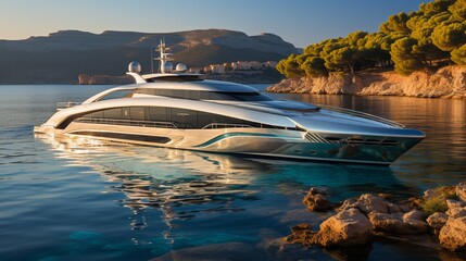 Fototapeta premium Catamaran motor yacht on the ocean.