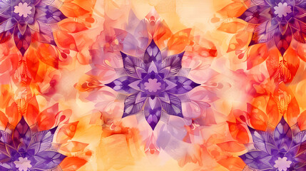 Orange gradient wallpaper with mandala pattern. Fashionable yoga background, meditation poster.