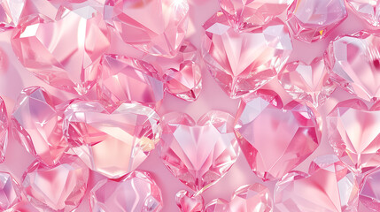 Crystal (glass) Hearts in Pink Color. Precious and shiny as diamonds