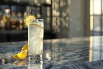 Refreshing Tom Collins Cocktail on Marble Countertop