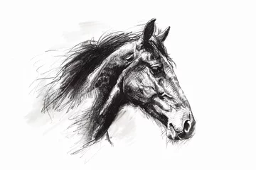Papier peint photo  Artistic charcoal sketch of a horse head with flowing mane, capturing the animal's noble profile with detailed strokes  © Running opossum