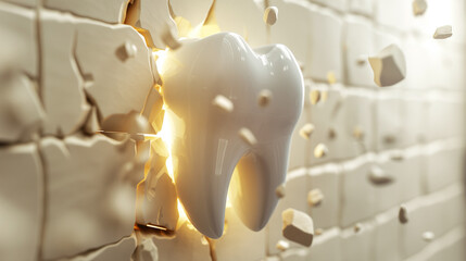 Icon of a strong tooth breaking through a wall