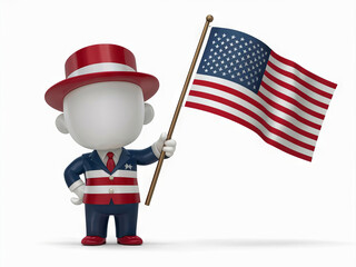 3D cartoon character with American Flag