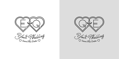 Letters EQ and QE Wedding Love Logo, for couples with E and Q initials