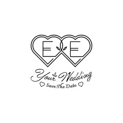 Letters EE Wedding Love Logo, for couples with E and E initials
