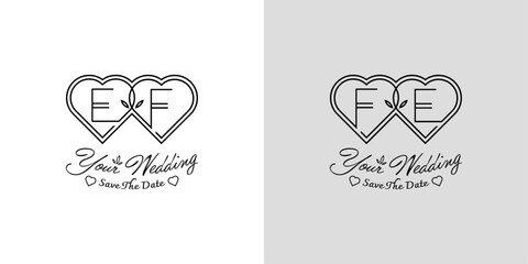 Letters EF and FE Wedding Love Logo, for couples with E and F initials