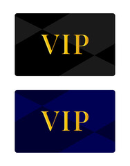 VIP card in black and blue with gold inscription on a white background, vector.