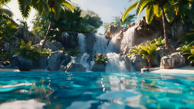 A picturesque waterfall cascading into a crystal-clear pool below