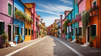 Fototapeta premium Colorful painted houses on Burano island near Venice, Italy.