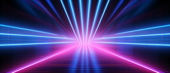 Abstract neon background with colorful beams of light.  Dynamic light trails.
