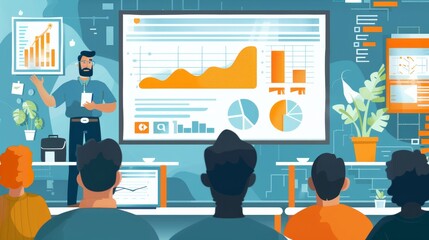 A man is giving a presentation in front of a large audience