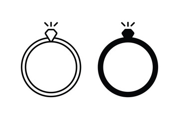 Diamond engagement ring icon template  in trendy flat style design isolated on white background. icon vector in outline and solid black