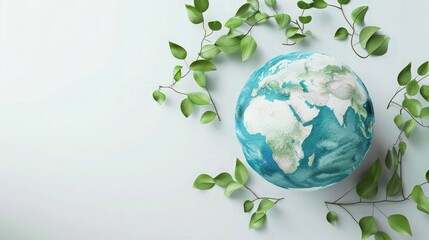 Ecology concept. Design with globe map drawing and leaves isolated. generative ai