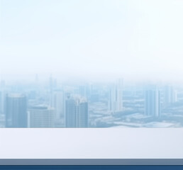 Fototapeta premium Empty counter top with blurred cityscape background for display your product