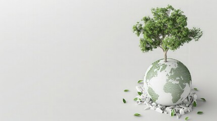 Ecology concept. Design with globe map drawing and leaves isolated. generative ai
