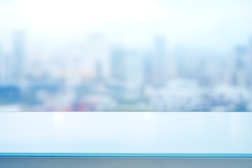 Empty counter top with blurred cityscape background for display your product