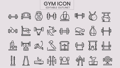Fitness and Workout Line Icons. Editable Stroke