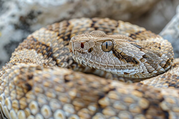 Obraz premium Close-Up of a Coiled Rattlesnake