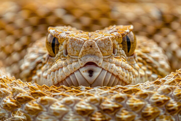 Close-Up of a Coiled Rattlesnake Staring Intently