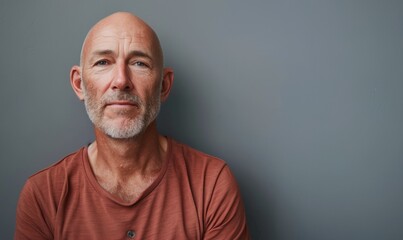 Obraz premium Middle age caucasian man isolated on a gray background with copy space