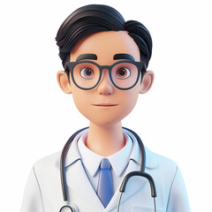 Doctor's face avatar simple 3D render, showcasing modern and realistic design. Illustration for medical and healthcare-related projects, young doctor avatar, telemedicine or virtual consultations.