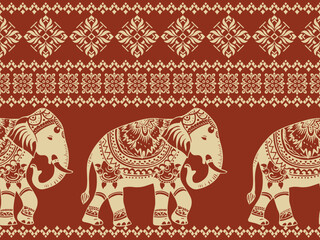 Seamless Pattern Tribal Ethnic indian Elephant pattern,Thai elephant, paisley and hamsa. Ethnic indian elephant background Hand drawn illustration. Wallpaper, cloth design, fabric, tissue, carpet