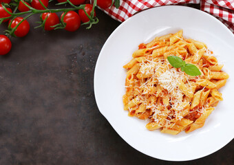 traditional italian food pasta with tomato sauce and basil