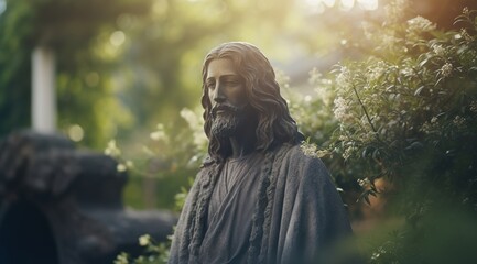 Obraz premium The statue of Jesus in front of the cross 