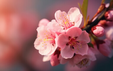Fototapeta premium A close-up of a pink flower on a tree,cherry blossoms,ai